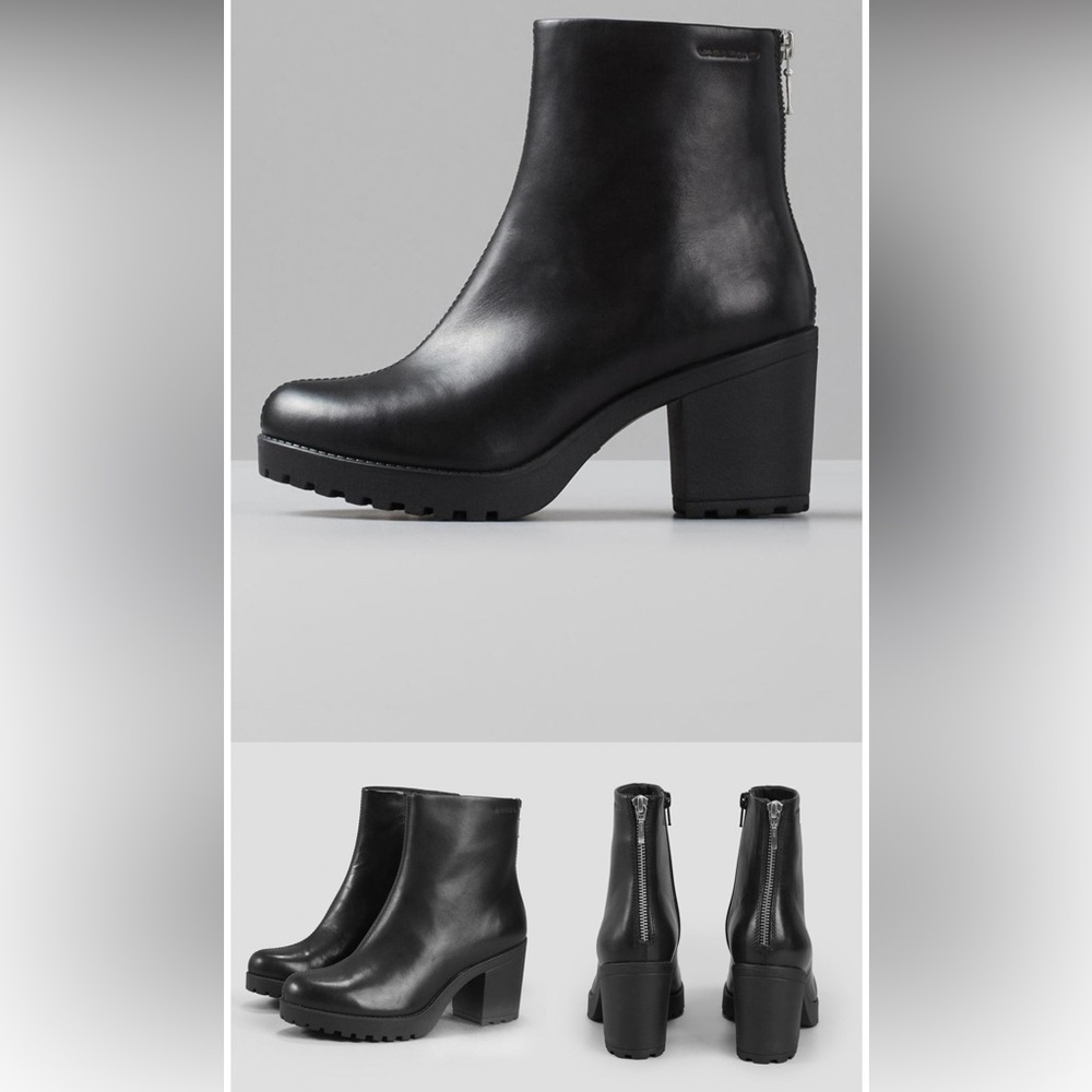 Vagabond Women's Black Ankle Boots with Silver Zipper Detail